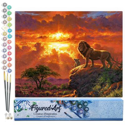 Malen-nach-Zahlen-DIY-Set – Löwe bei Sonnenuntergang – gerollte Leinwand
