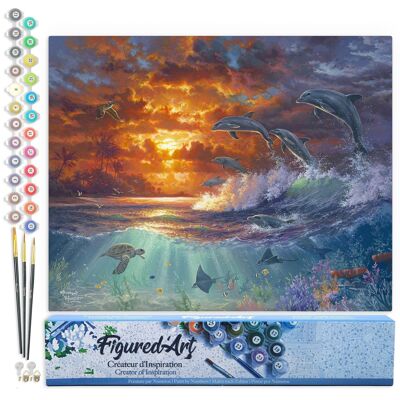 Malen-nach-Zahlen-DIY-Set – Ozean und Sonnenuntergang – gerollte Leinwand