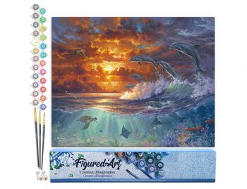 Peinture par Numéro Kit DIY - Océan et coucher de soleil - Toile roulée 1