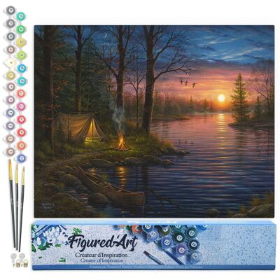 Paint by Number DIY Kit - Camping by the Lake - Rolled Canvas