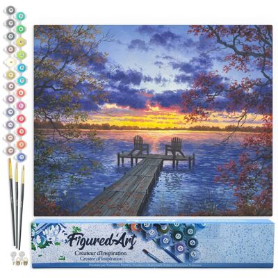 Paint by Number DIY Kit - Pontoon at Sunset - Rolled Canvas