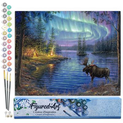 Paint by Number DIY Kit - Elk and Aurora Borealis - Rolled Canvas