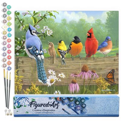 Peinture par Numéro Kit DIY - Oiseaux sur la barrière - Toile roulée