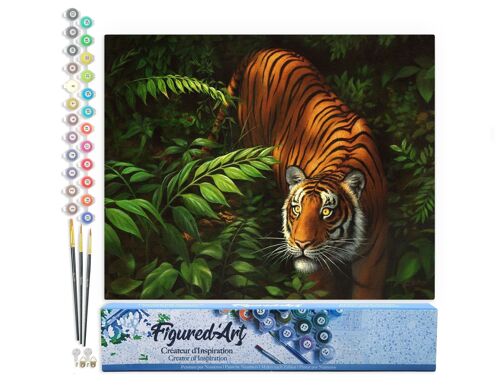 Peinture par Numéro Kit DIY - Tigre dans les fougères - Toile roulée