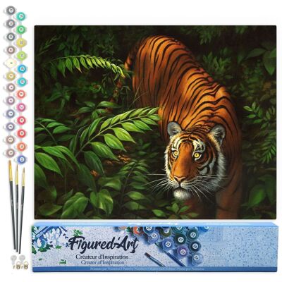 Peinture par Numéro Kit DIY - Tigre dans les fougères - Toile roulée