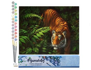 Peinture par Numéro Kit DIY - Tigre dans les fougères - Toile roulée 1