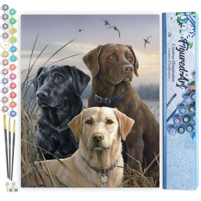 Peinture par Numéro Kit DIY - Trio de Labrador - Toile roulée