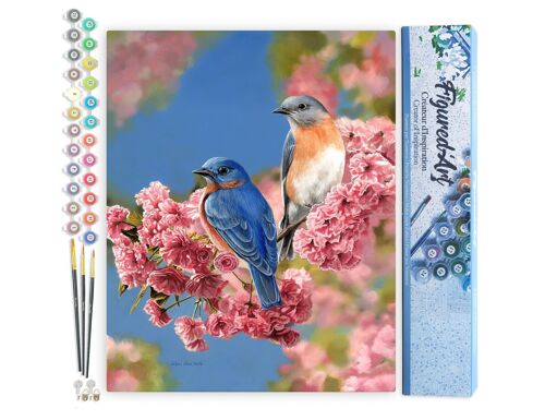 Peinture par Numéro Kit DIY - Couple d'oiseaux bleus - Toile roulée