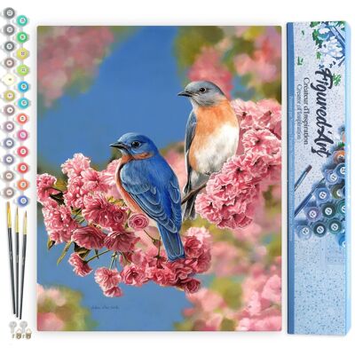 Peinture par Numéro Kit DIY - Couple d'oiseaux bleus - Toile roulée