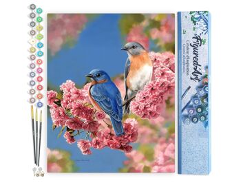 Peinture par Numéro Kit DIY - Couple d'oiseaux bleus - Toile roulée 1