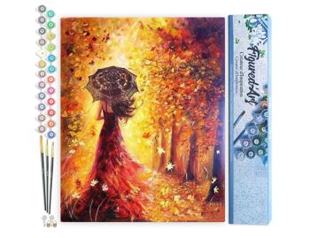 Peinture par Numéro Kit DIY - Forêt d'Automne et Femme au Parapluie - Toile roulée 1