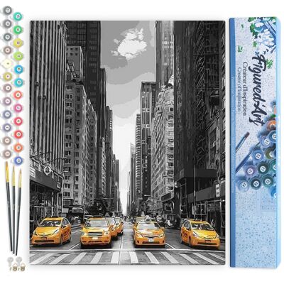 Paint by Number DIY Kit - Modern City and Yellow Taxis - Rolled Canvas
