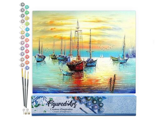 Peinture par Numéro Kit DIY - Voiliers au port - Toile roulée