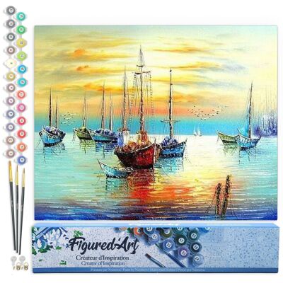 Paint by Number DIY Kit - Sailboats in Harbor - Rolled Canvas