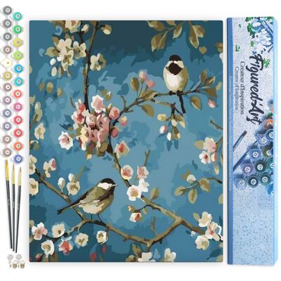 Kit de bricolaje de pintura por número - Flores y pájaros - Lienzo enrollado