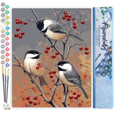 Kit de bricolaje de pintura por números - Pájaros y árboles frutales - Lienzo enrollado