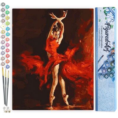 Kit de bricolaje para pintar por números - Bailarina roja mágica - Lienzo enrollado