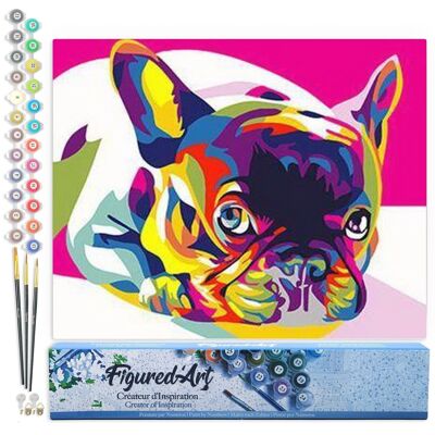 Kit de bricolaje para pintar por números - Pug Pop Art - Lienzo enrollado