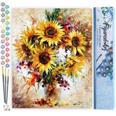 Malen-nach-Zahlen-DIY-Set – Hübsche Sonnenblumen – gerollte Leinwand