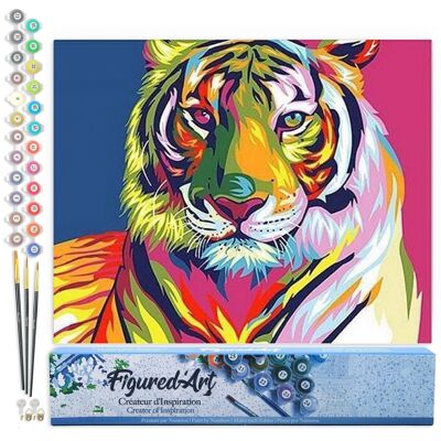 Malen-nach-Zahlen-DIY-Set – Tiger Pop Art 2 – gerollte Leinwand