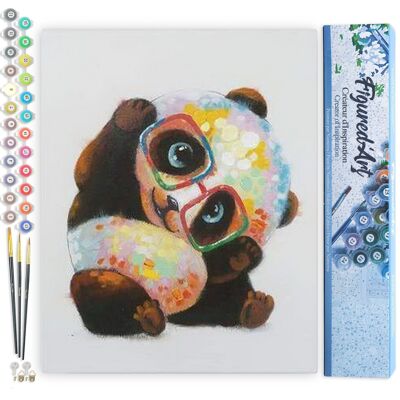 Malen-nach-Zahlen-DIY-Set – Panda und Brille – gerollte Leinwand