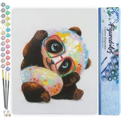 Kit fai da te da dipingere con i numeri - Panda e occhiali - Tela arrotolata