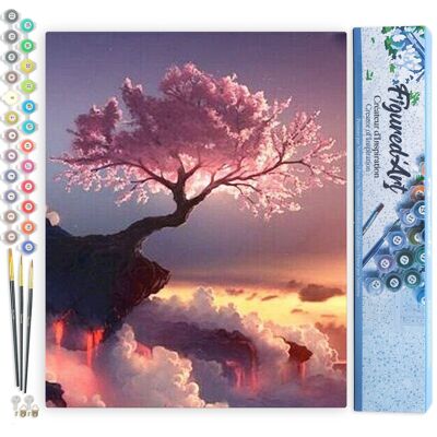 Paint by Number DIY Kit - Pink Tree and Clouds - Rolled Canvas