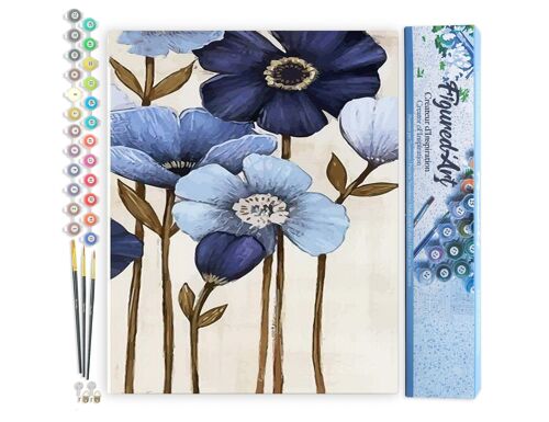 Peinture par Numéro Kit DIY - Fleurs bleues - Toile roulée