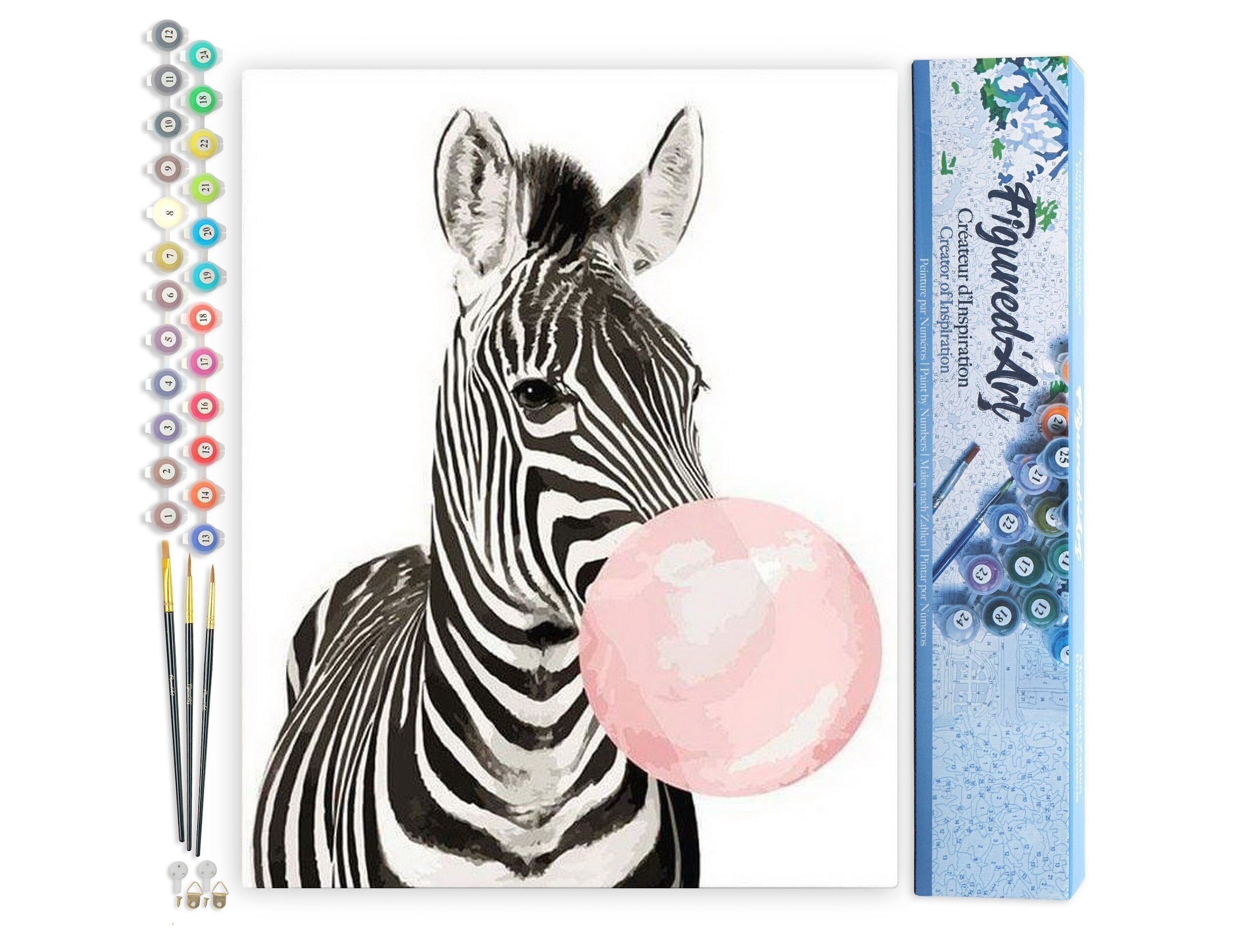 Kit fai da te da dipingere con i numeri - Zebra e gomma da masticare - Tela arrotolata