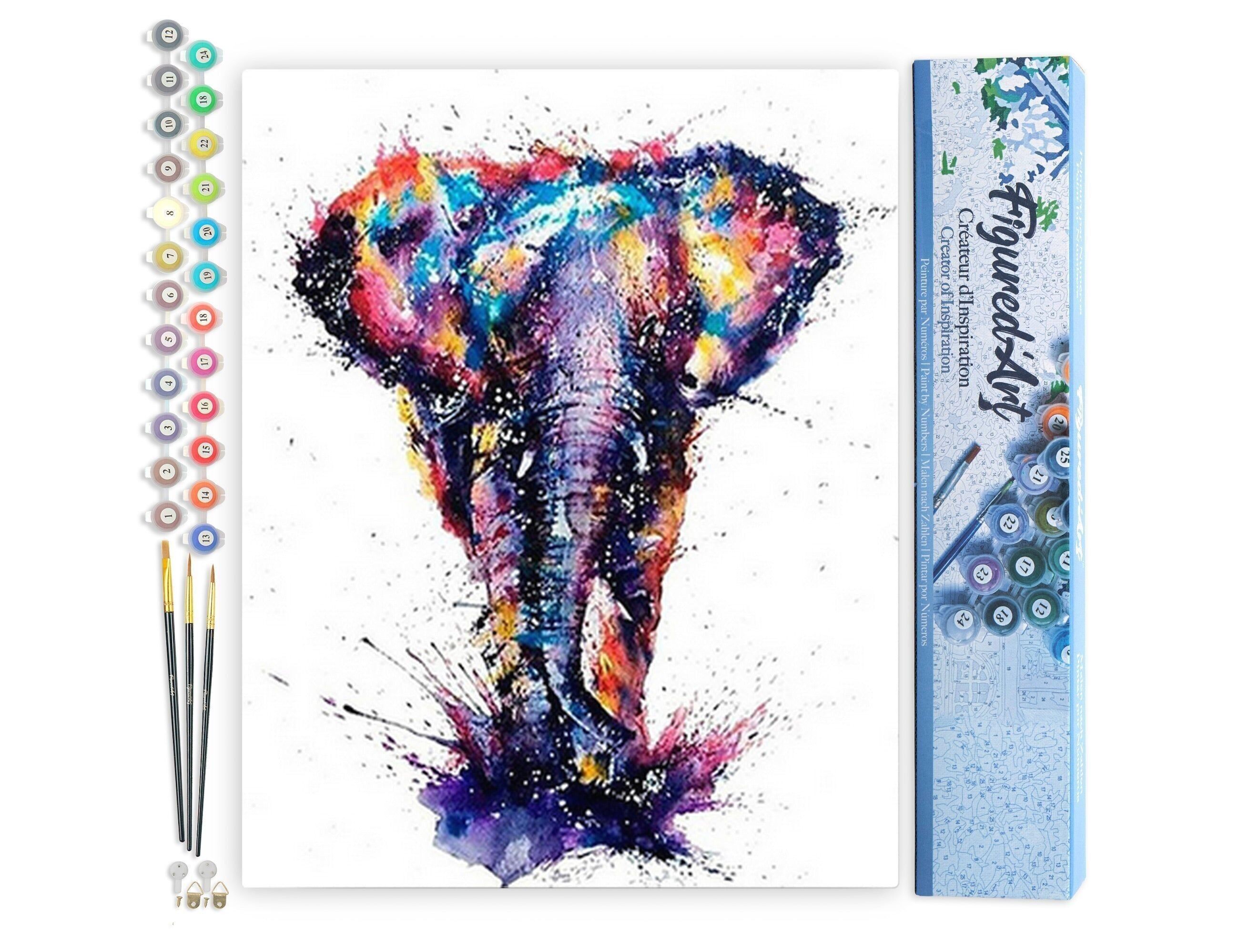 Kit fai da te da dipingere con i numeri - Dipinto di elefante asiatico - Tela arrotolata