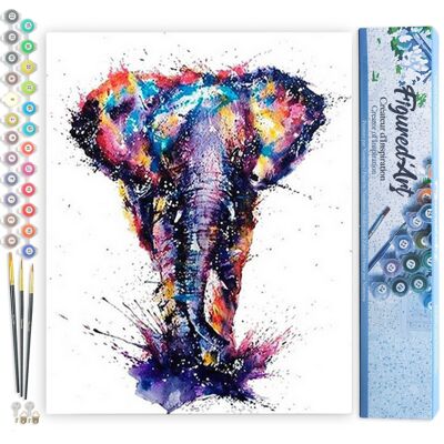 Paint by Number DIY Kit - Asian Elephant Painting - Rolled Canvas