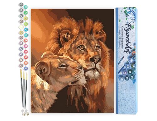 Peinture par Numéro Kit DIY - Couple Lion et Lionne - Toile roulée