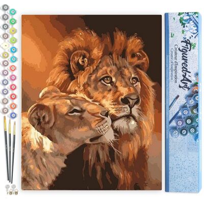 Peinture par Numéro Kit DIY - Couple Lion et Lionne - Toile roulée