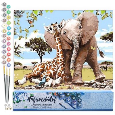 Paint by Number DIY Kit - Elephant & Giraffe Friends - Rolled Canvas