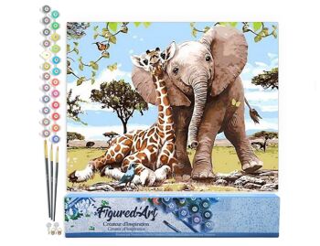 Peinture au Numéro Kit DIY - Amis Eléphant & Girafe - Toile roulée 1