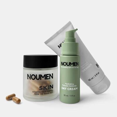 Skin care set for men: wash gel, moisturizer & skin supplement for healthy skin - vegan & natural, 60 day supply, NOUMEN made in Austria