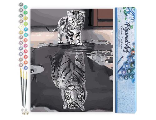Peinture par Numéro Kit DIY - Chaton Reflet Tigre - Toile roulée