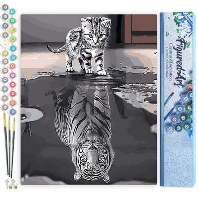 Malen-nach-Zahlen-DIY-Set – Kitten Reflection Tiger – gerollte Leinwand