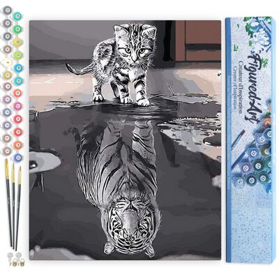 Kit de bricolaje de pintura por número - Gatito Reflejo Tigre - Lienzo enrollado