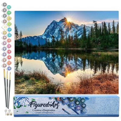 Kit de bricolaje de pintura por número - Reflejo de lago y montaña - Lienzo enrollado