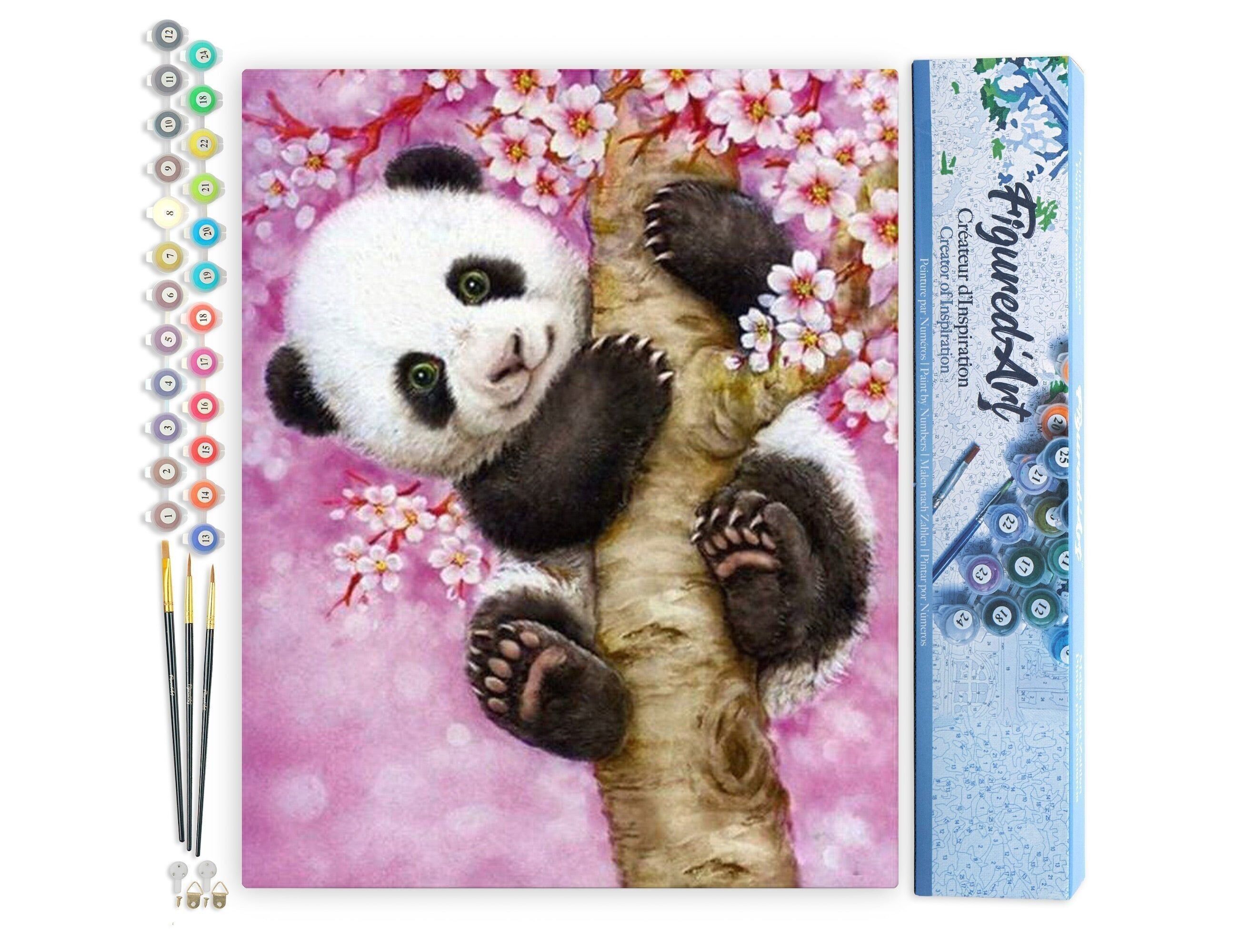Kit fai da te da dipingere con i numeri - Baby Panda - Tela arrotolata