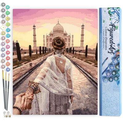 Kit fai da te da dipingere con i numeri - Passeggiata romantica Taj Mahal - Tela arrotolata