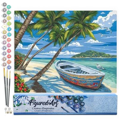 Peinture au Numéro Kit DIY - Barque sous les Cocotiers - Toile roulée