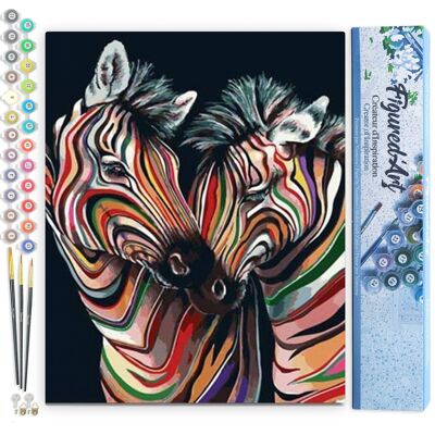 Kit fai da te da dipingere con i numeri - Coppia di zebre colorate - Tela arrotolata