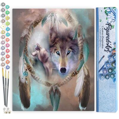 Paint by Number DIY Kit - Wolves and Feathers - Rolled Canvas