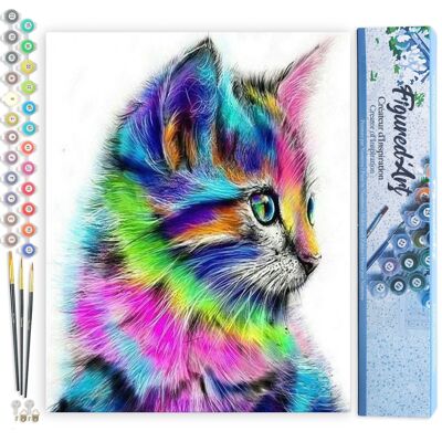 Kit de bricolaje para pintar por números - Gatito colorido - Lienzo enrollado