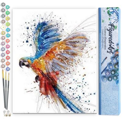 Kit de bricolaje para pintar por números - Loro en vuelo - Lienzo enrollado