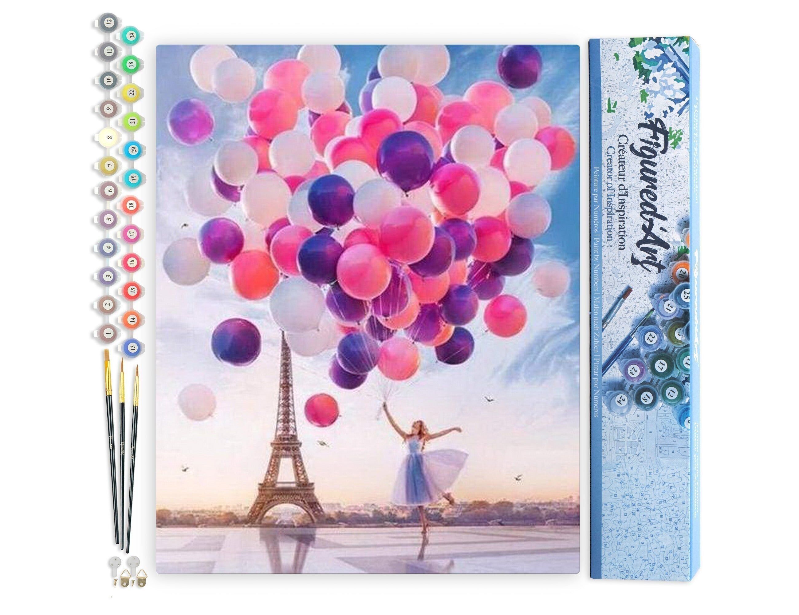 Kit fai da te da dipingere con i numeri - Rilasciare palloncini a Parigi - Tela arrotolata