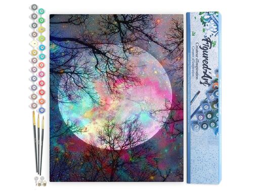 Peinture par Numéro Kit DIY - Pleine Lune aux reflets multicolores - Toile roulée