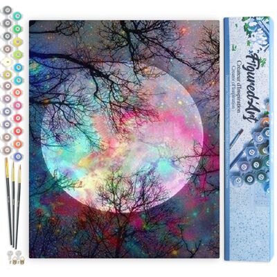 Kit de bricolaje para pintar por números - Luna llena con reflejos multicolores - Lienzo enrollado